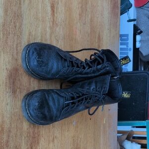 Kids US Black Leather Lace-Up Boots